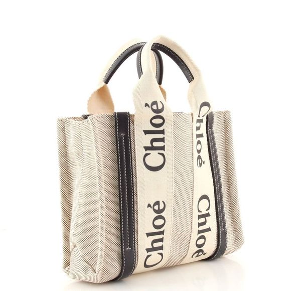 Chloe Woody Tote Canvas with Leather Small Neutral - Picture 3 of 7